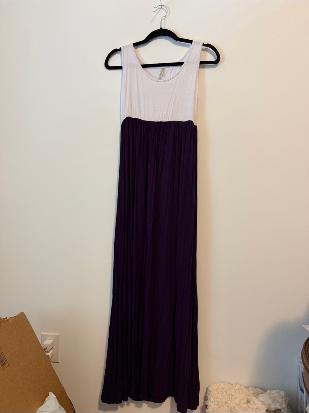 Motherhood Maternity White & Purple Sleeveless Empire-Waist Maxi Dress